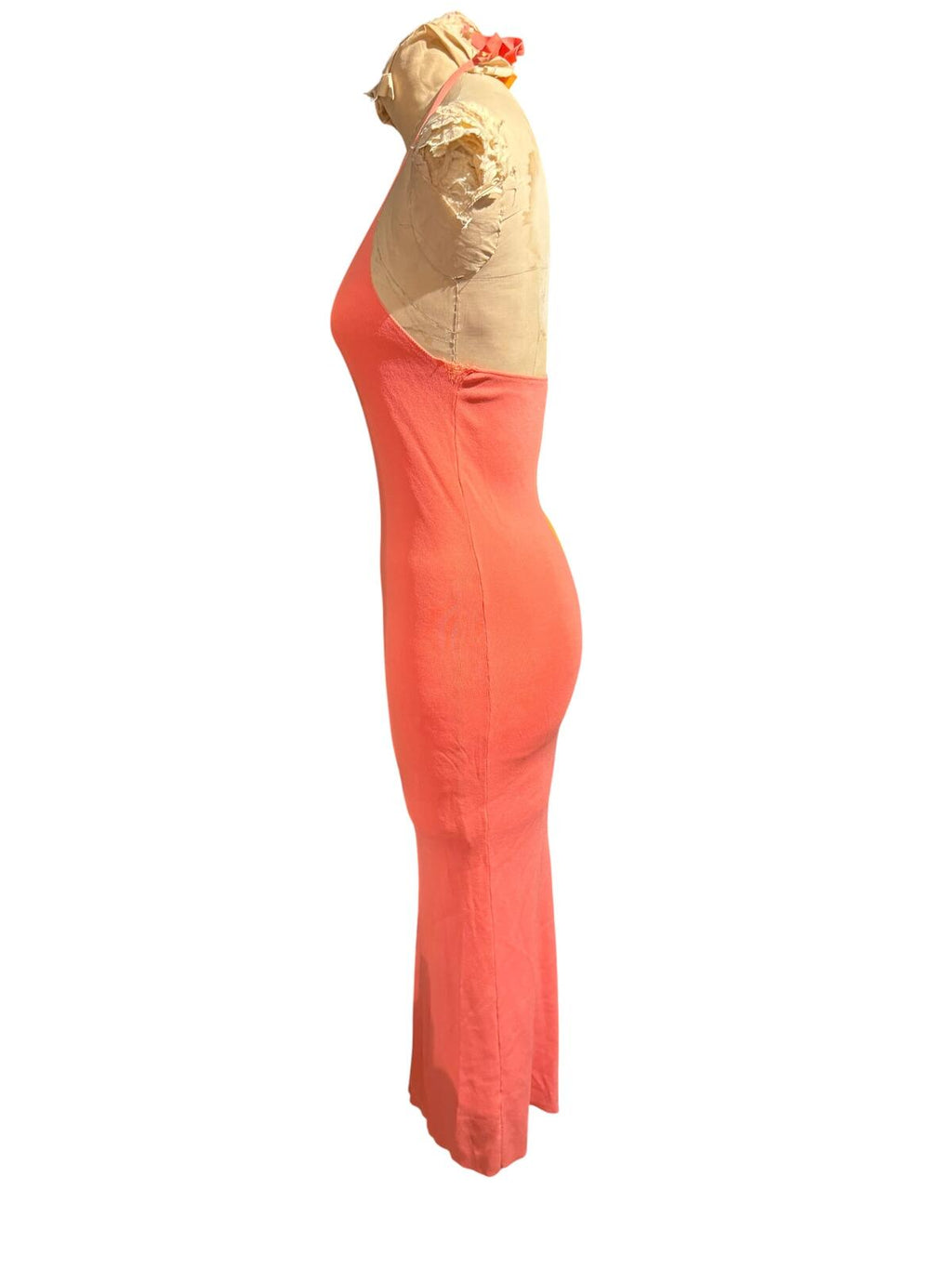 Zara Two-Tone Halter Neck Midi Dress in Orange and Coral