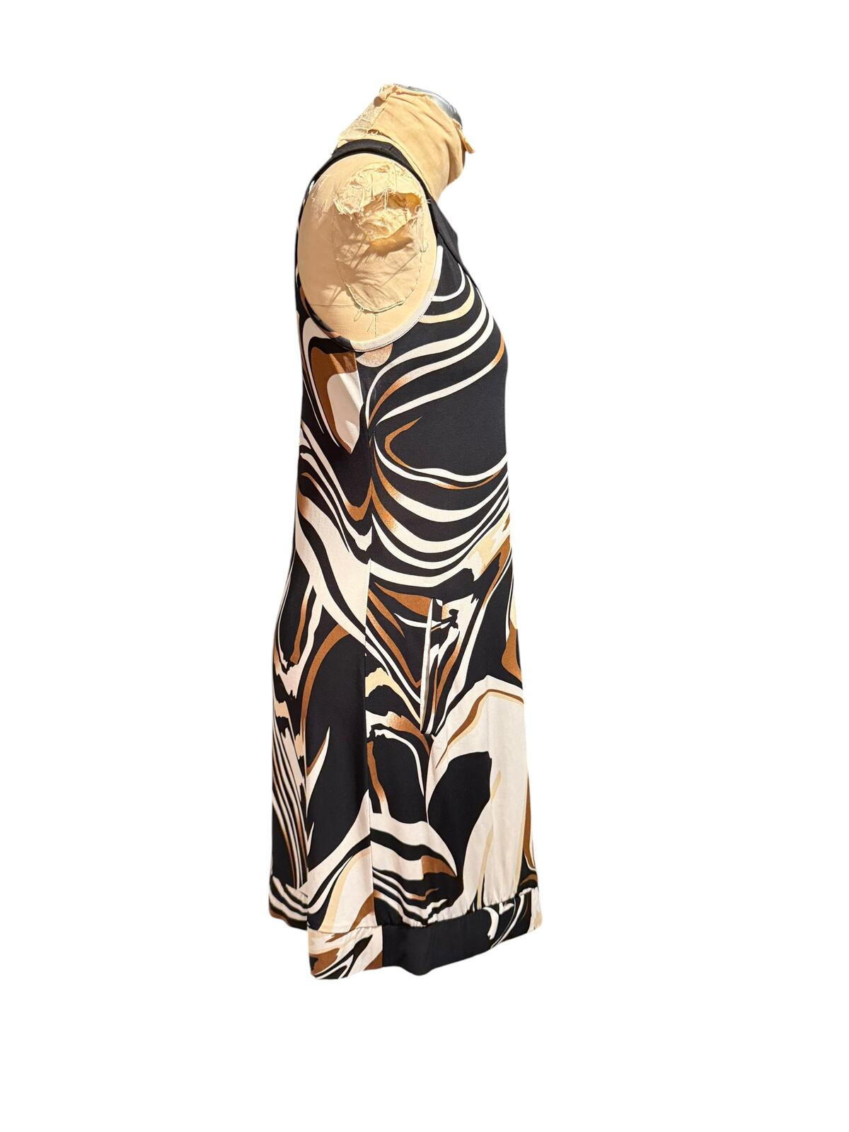 Cache Vintage Sleeveless Abstract Print Dress with Black Collar