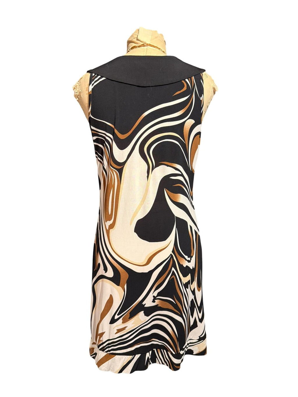 Cache Vintage Sleeveless Abstract Print Dress with Black Collar