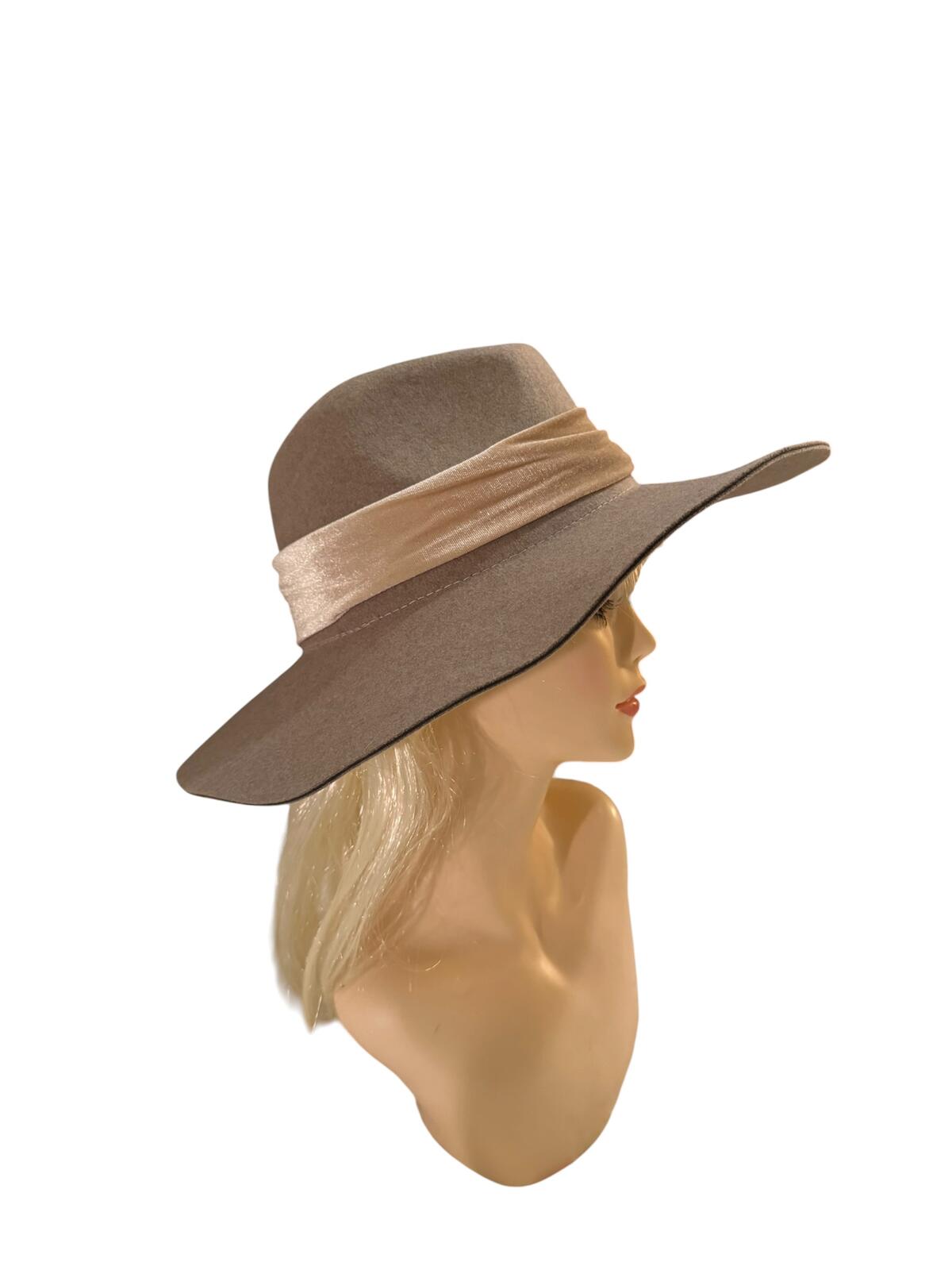 San Diego Hat Company Wide Brim Taupe Felt Hat with Velvet Band