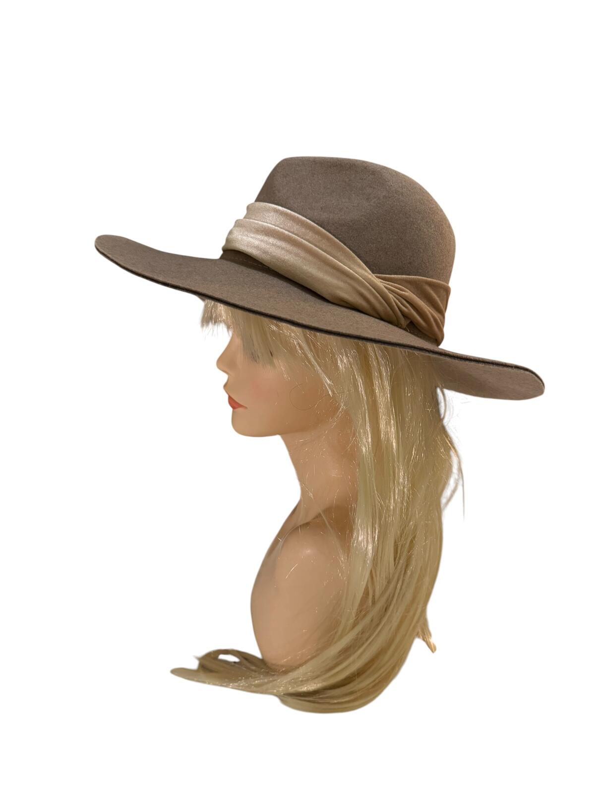 San Diego Hat Company Wide Brim Taupe Felt Hat with Velvet Band