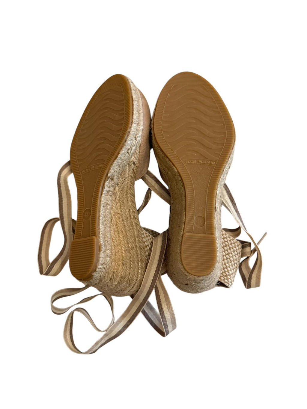 Paseart Beige Espadrille Wedge Sandals with Ankle Wrap