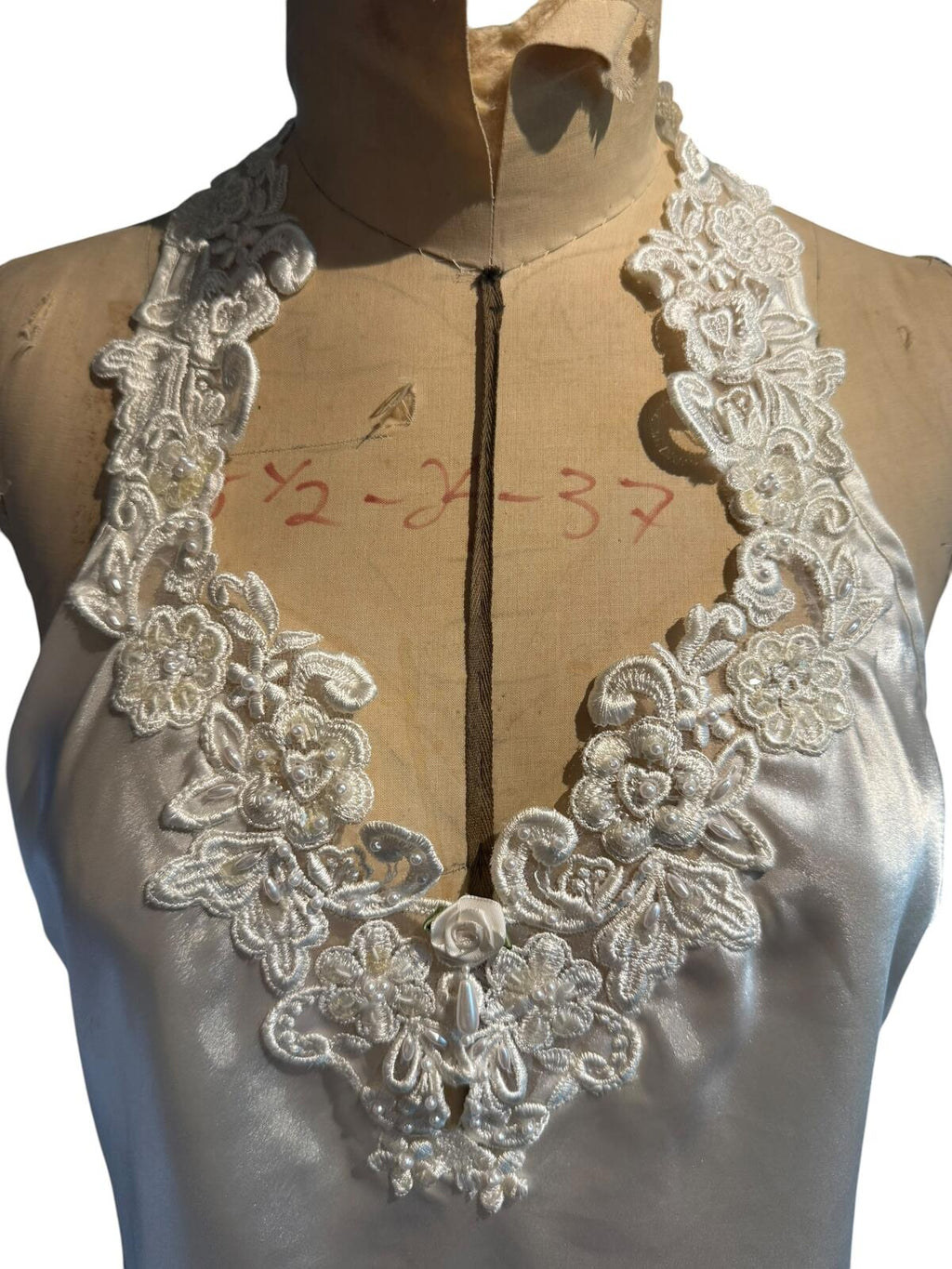 California Dynasty Vintage Ivory Satin Slip Dress with Lace Detail