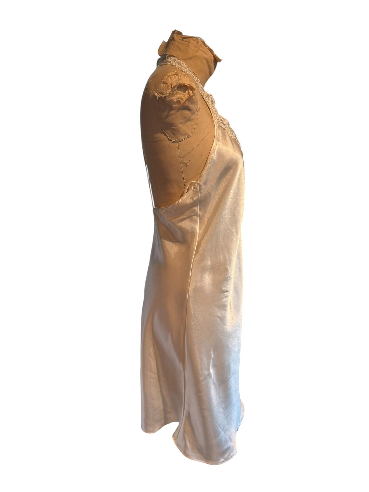 California Dynasty Vintage Ivory Satin Slip Dress with Lace Detail