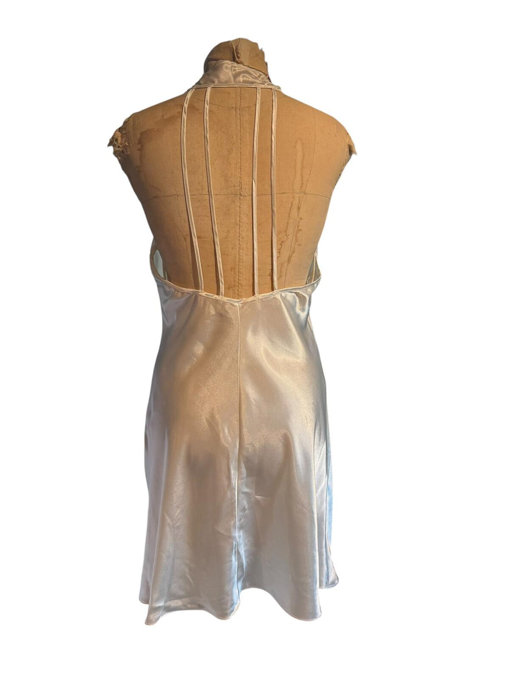 California Dynasty Vintage Ivory Satin Slip Dress with Lace Detail