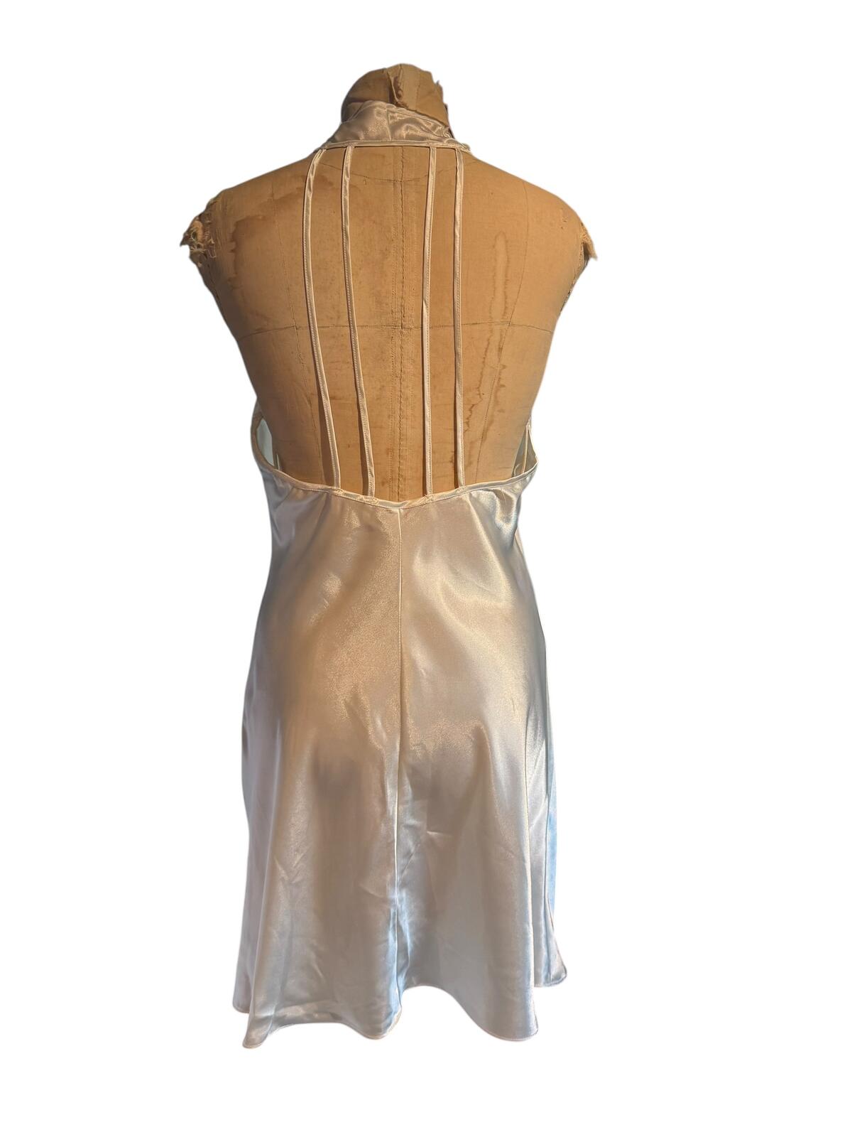 California Dynasty Vintage Ivory Satin Slip Dress with Lace Detail