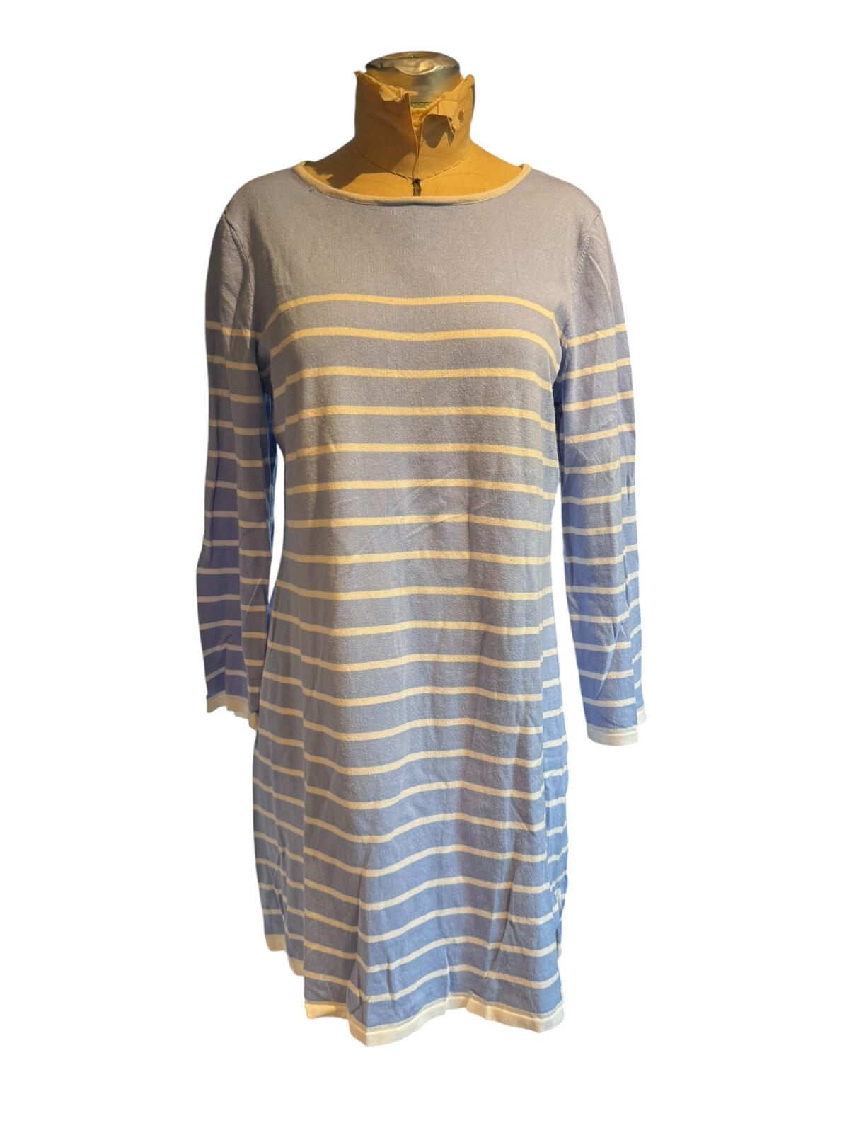 Sail to Sable Casual Light Blue and Cream Striped Long Sleeve Dress