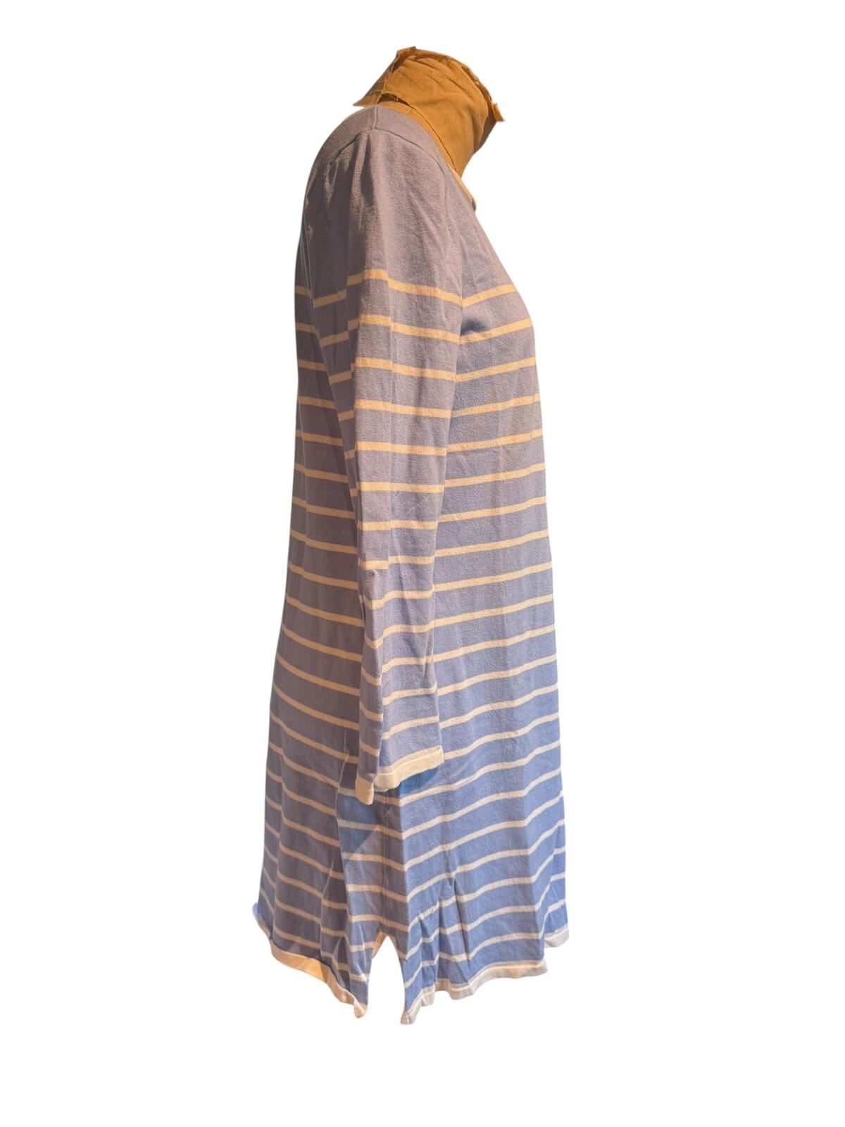Sail to Sable Casual Light Blue and Cream Striped Long Sleeve Dress