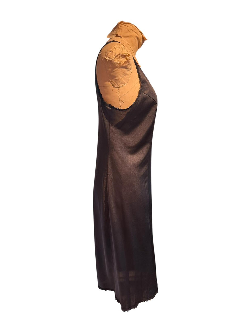 Warners Vintage Black Satin Slip Dress with Lace Trim