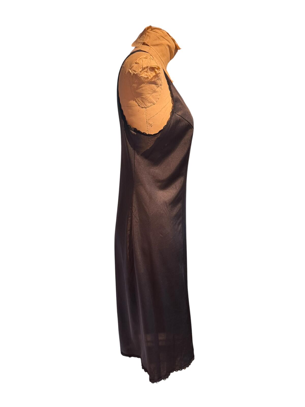 Warners Vintage Black Satin Slip Dress with Lace Trim