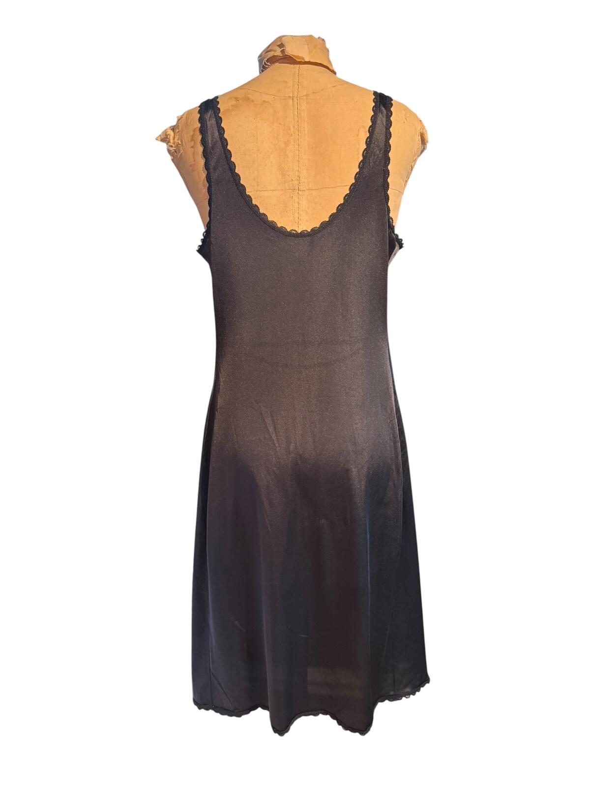 Warners Vintage Black Satin Slip Dress with Lace Trim