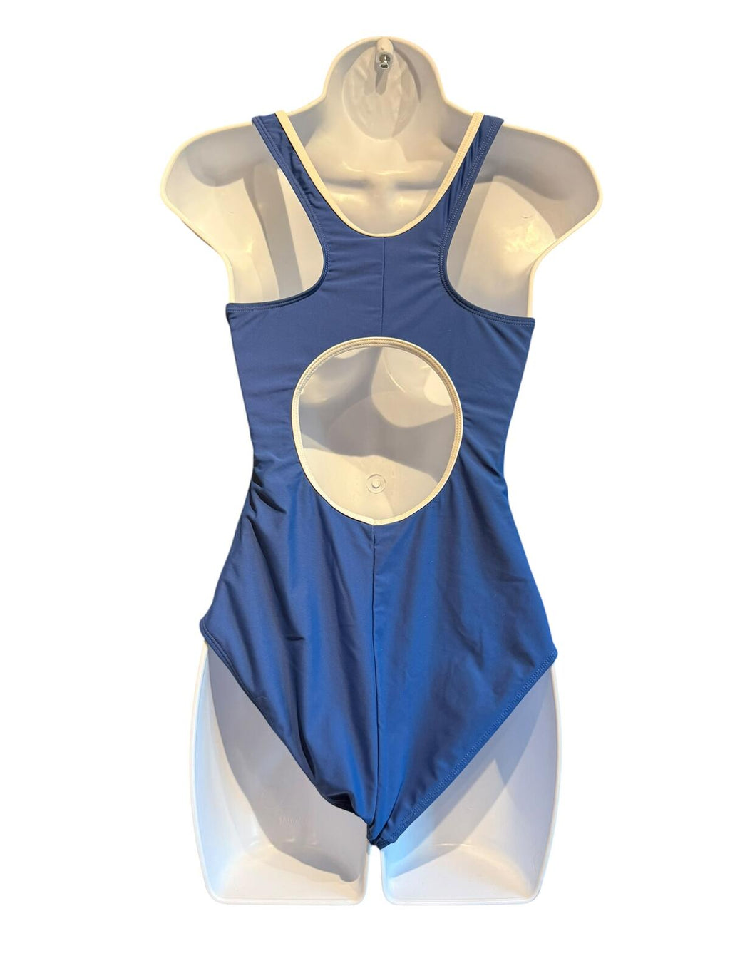 Shekini Blue One-Piece Swimsuit with Front Zipper and Cutout Back