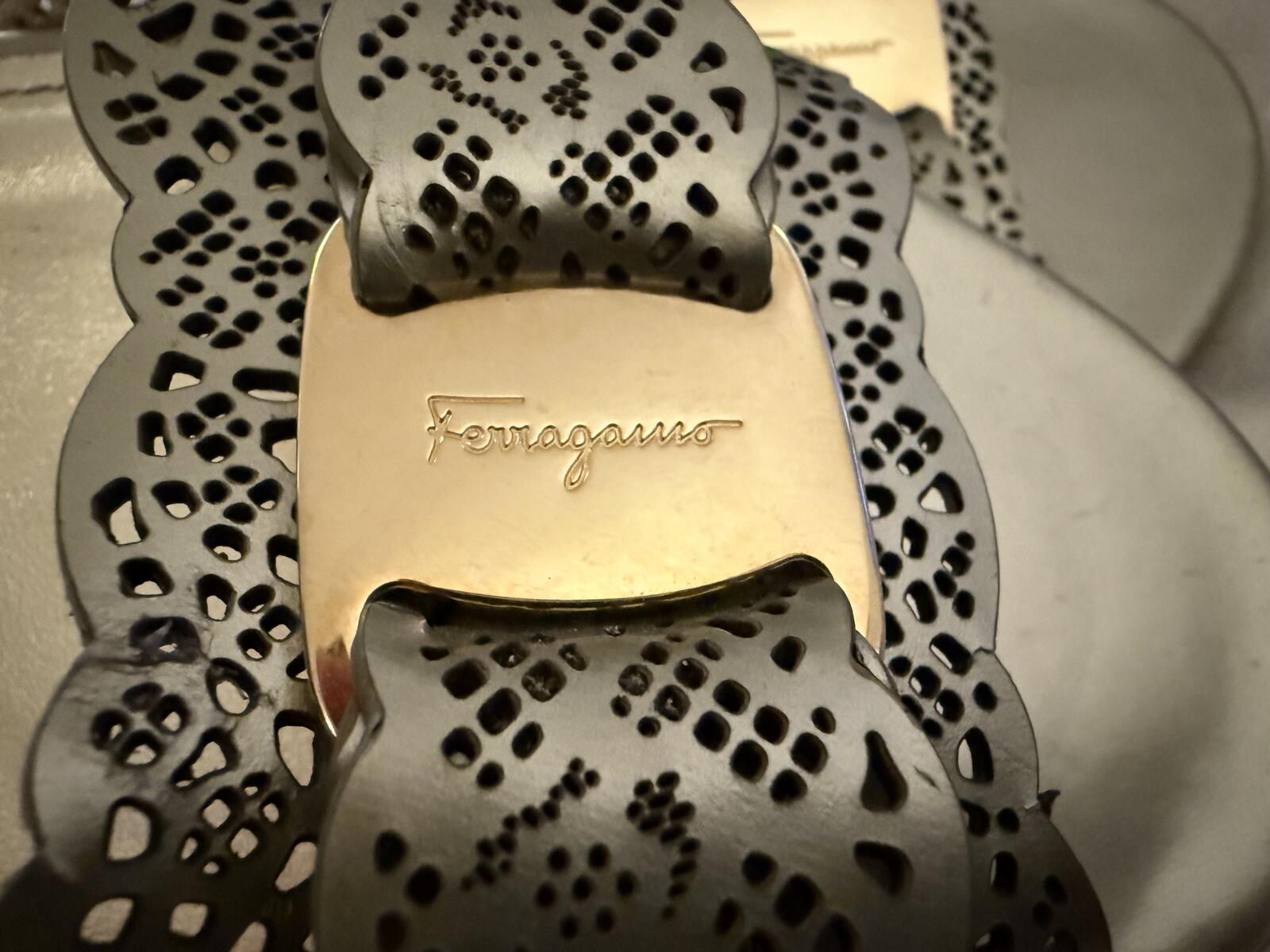 Salvatore Ferragamo Silver Leather Slide Sandals with Bow Accent