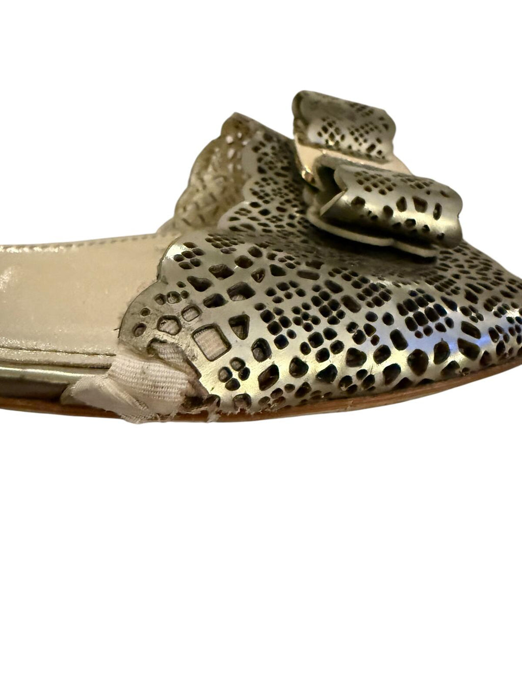 Salvatore Ferragamo Silver Leather Slide Sandals with Bow Accent