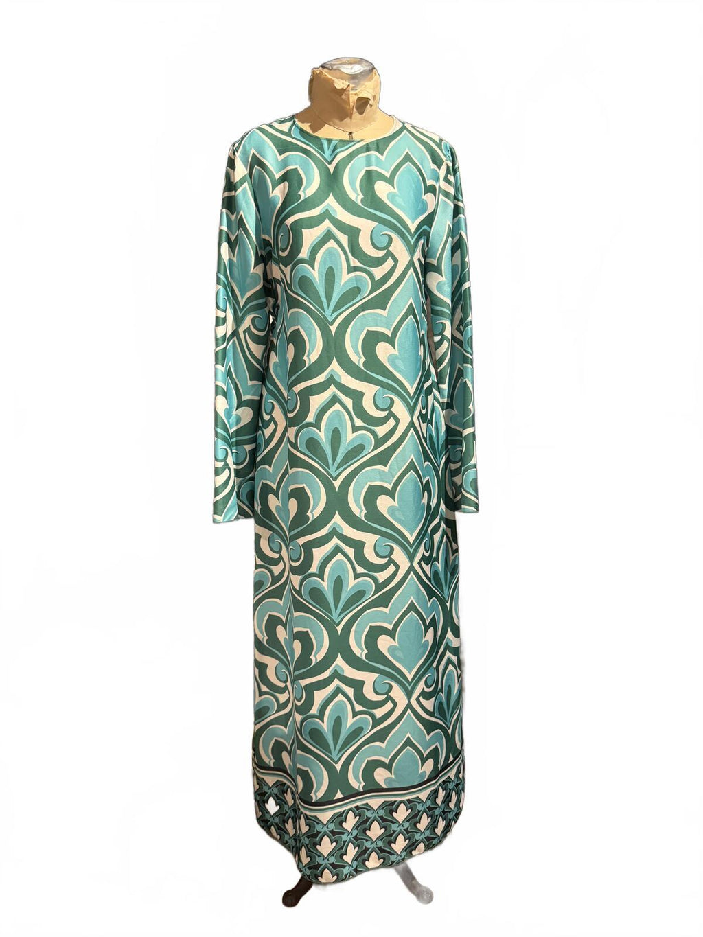 MNG by Mango Long Sleeve Maxi Dress with Geometric Pattern and Cutout Back