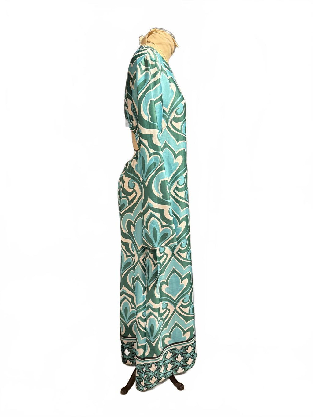 MNG by Mango Long Sleeve Maxi Dress with Geometric Pattern and Cutout Back