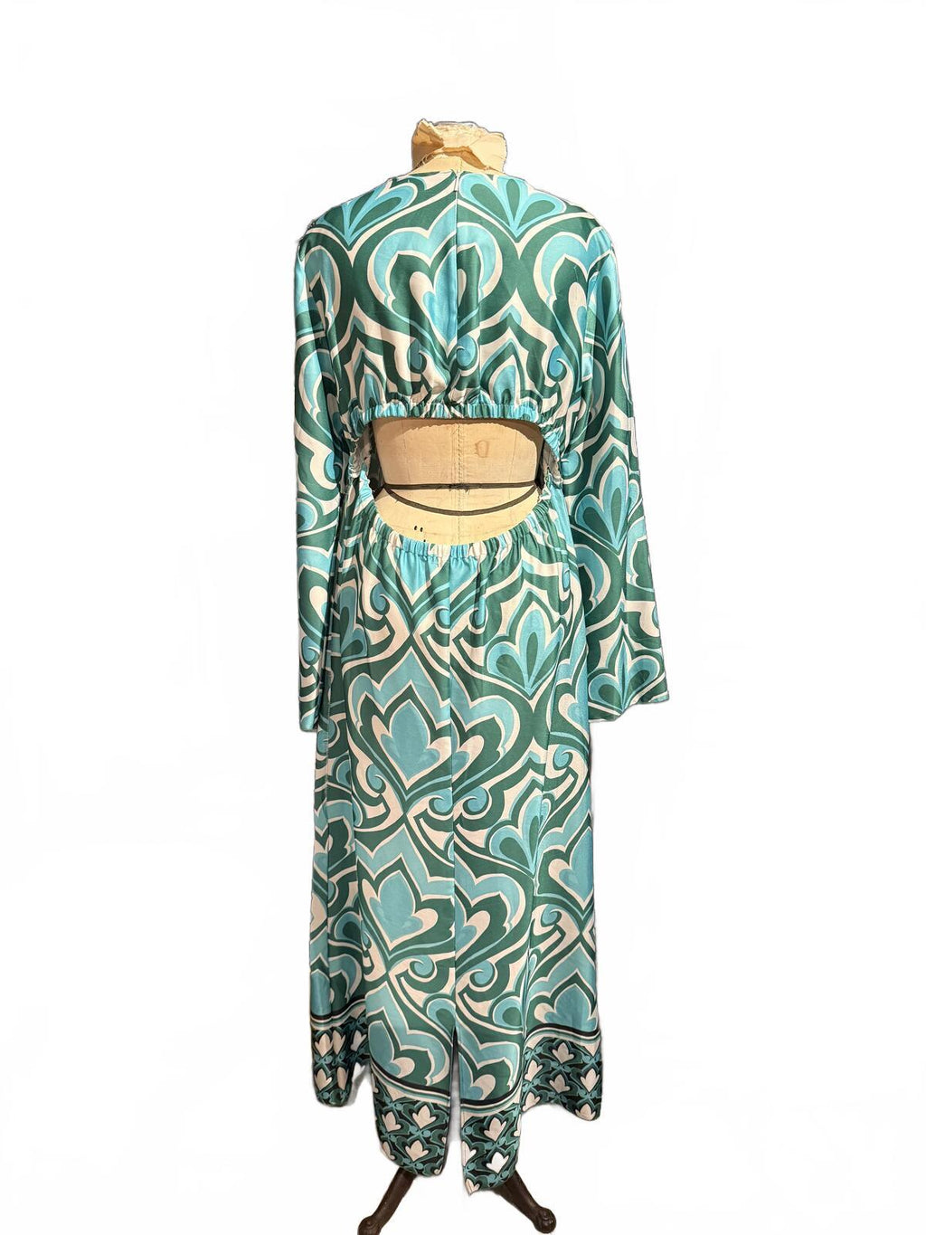 MNG by Mango Long Sleeve Maxi Dress with Geometric Pattern and Cutout Back