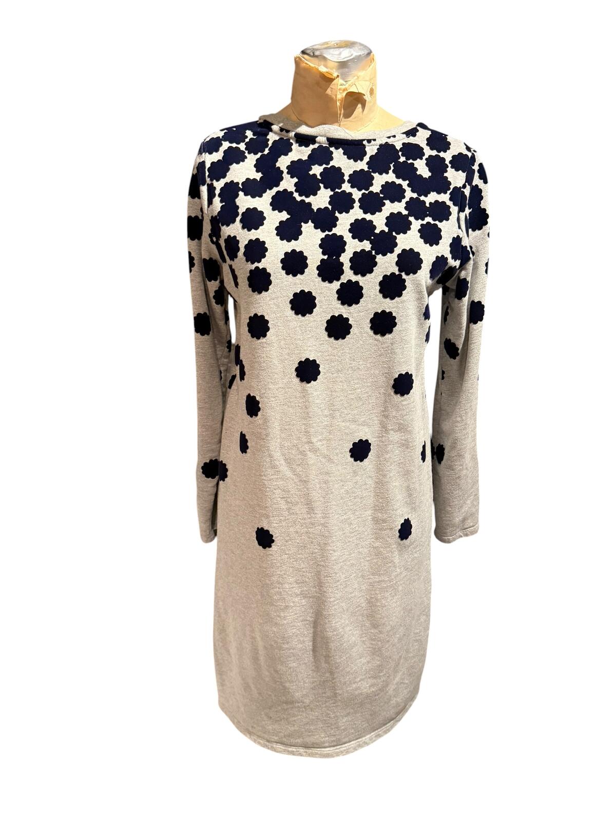 Boden Long Sleeve Sweater Dress with Blue Velvet Floral Appliqués
