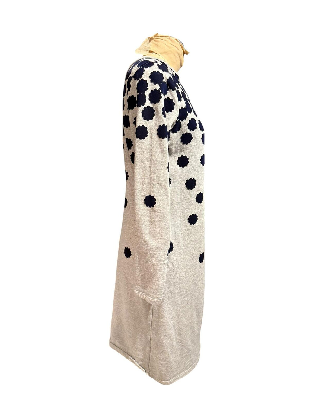 Boden Long Sleeve Sweater Dress with Blue Velvet Floral Appliqués