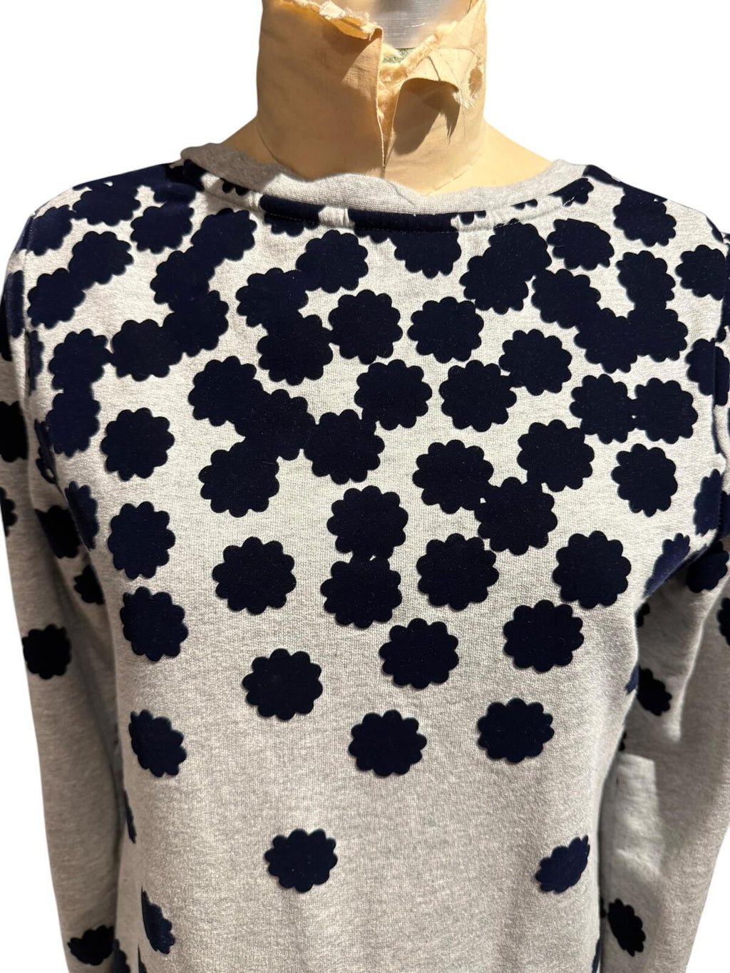 Boden Long Sleeve Sweater Dress with Blue Velvet Floral Appliqués