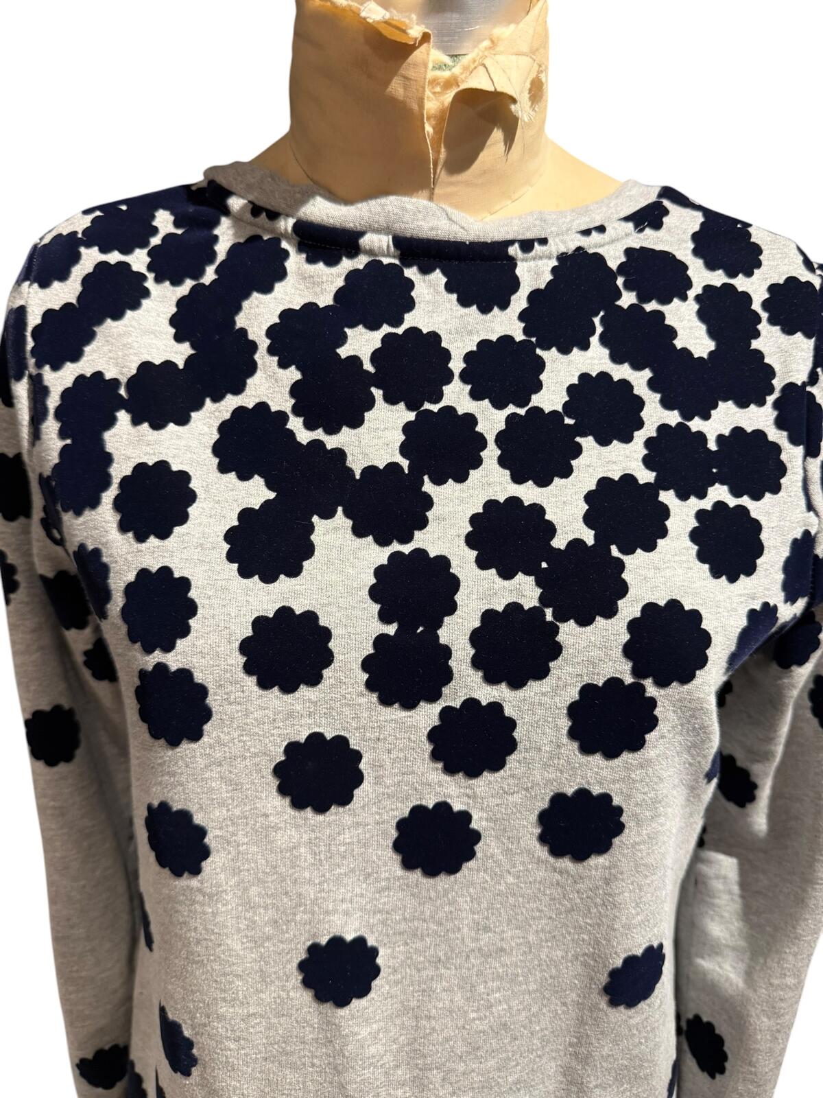 Boden Long Sleeve Sweater Dress with Blue Velvet Floral Appliqués