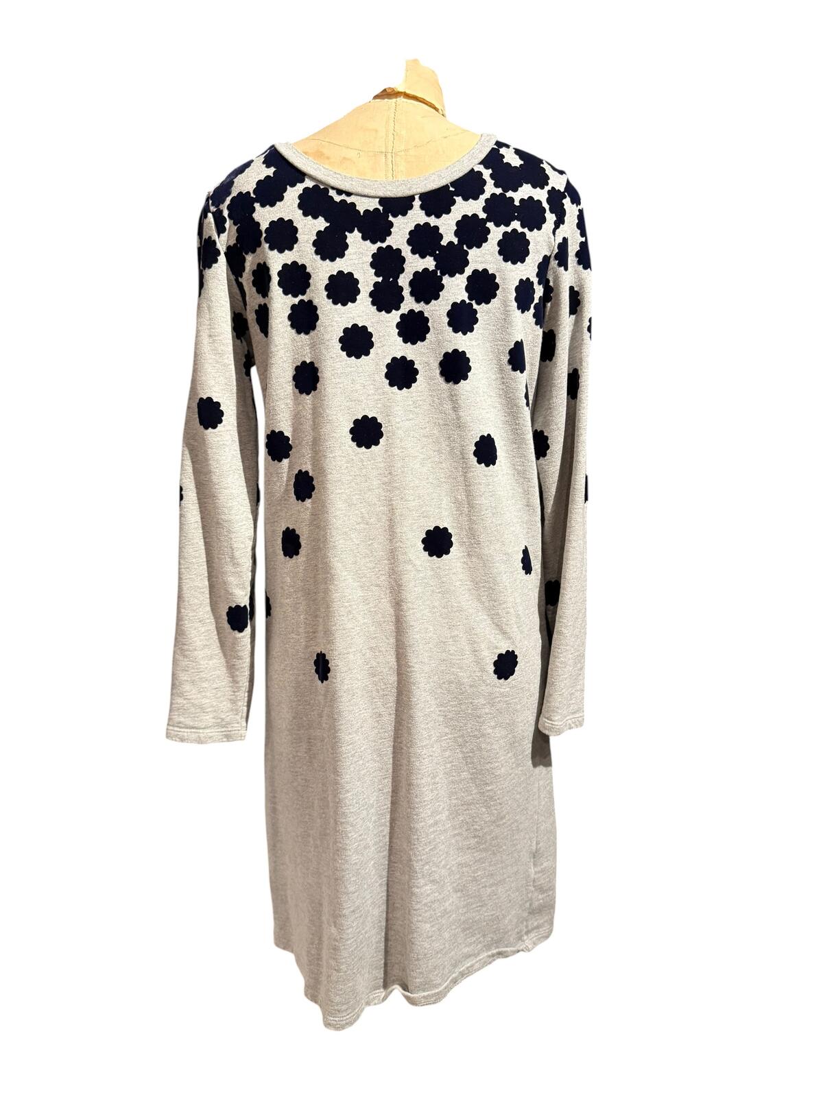 Boden Long Sleeve Sweater Dress with Blue Velvet Floral Appliqués