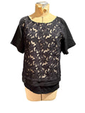 Greylin Black Floral Lace Overlay Short Sleeve Top