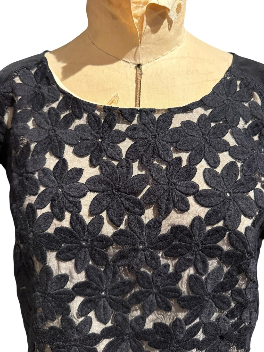 Greylin Black Floral Lace Overlay Short Sleeve Top