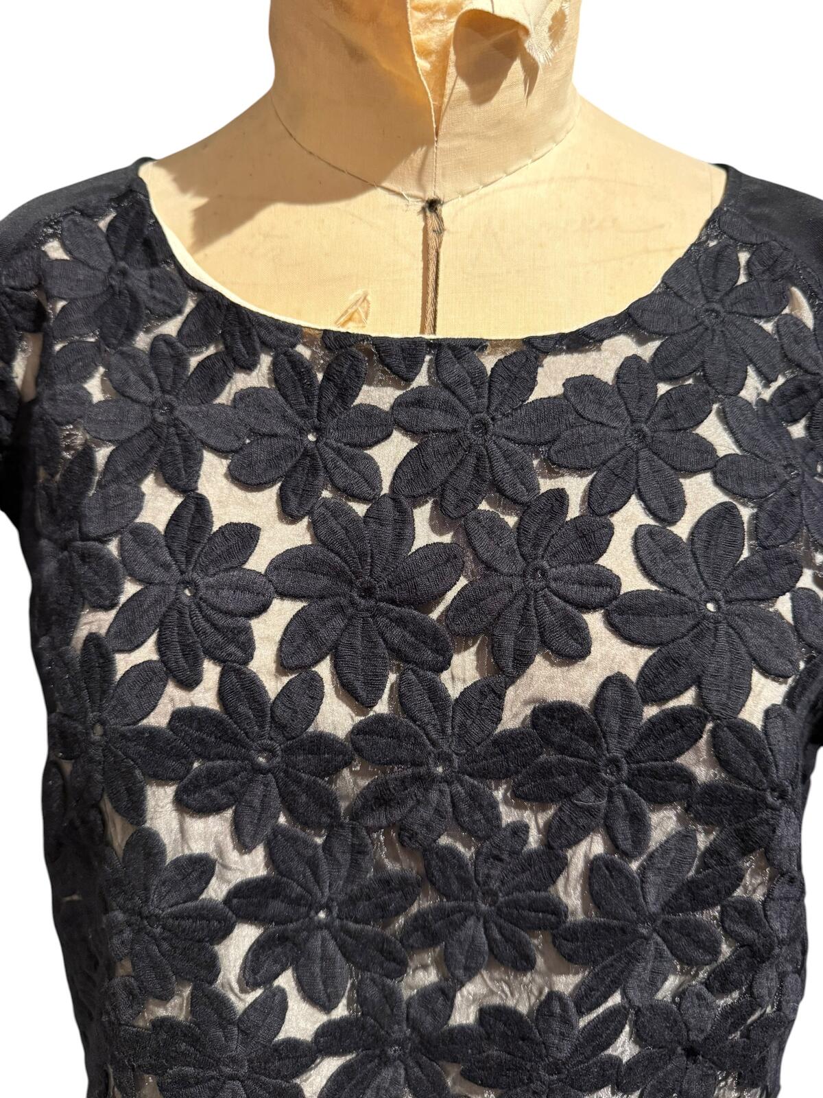 Greylin Black Floral Lace Overlay Short Sleeve Top