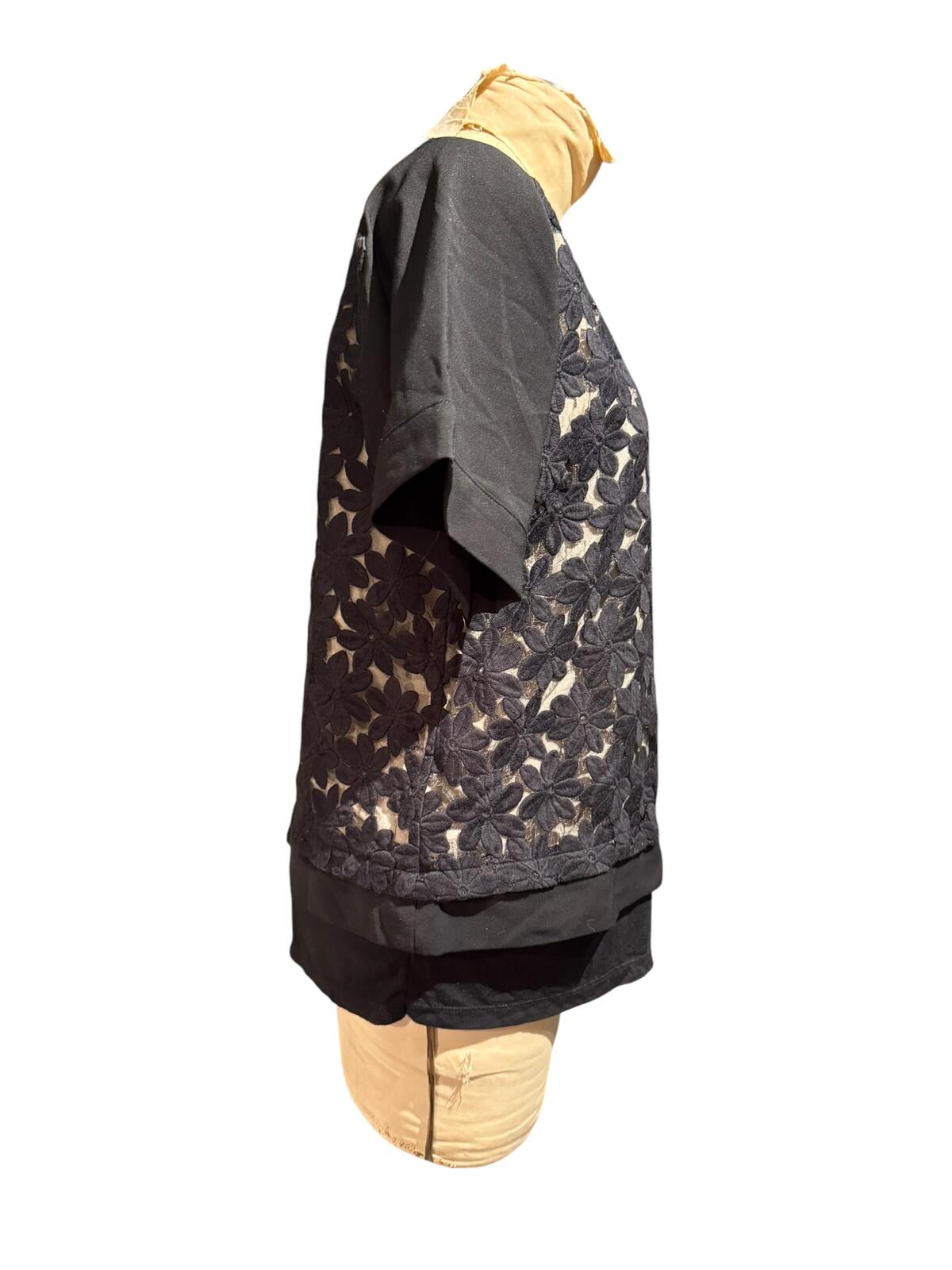 Greylin Black Floral Lace Overlay Short Sleeve Top