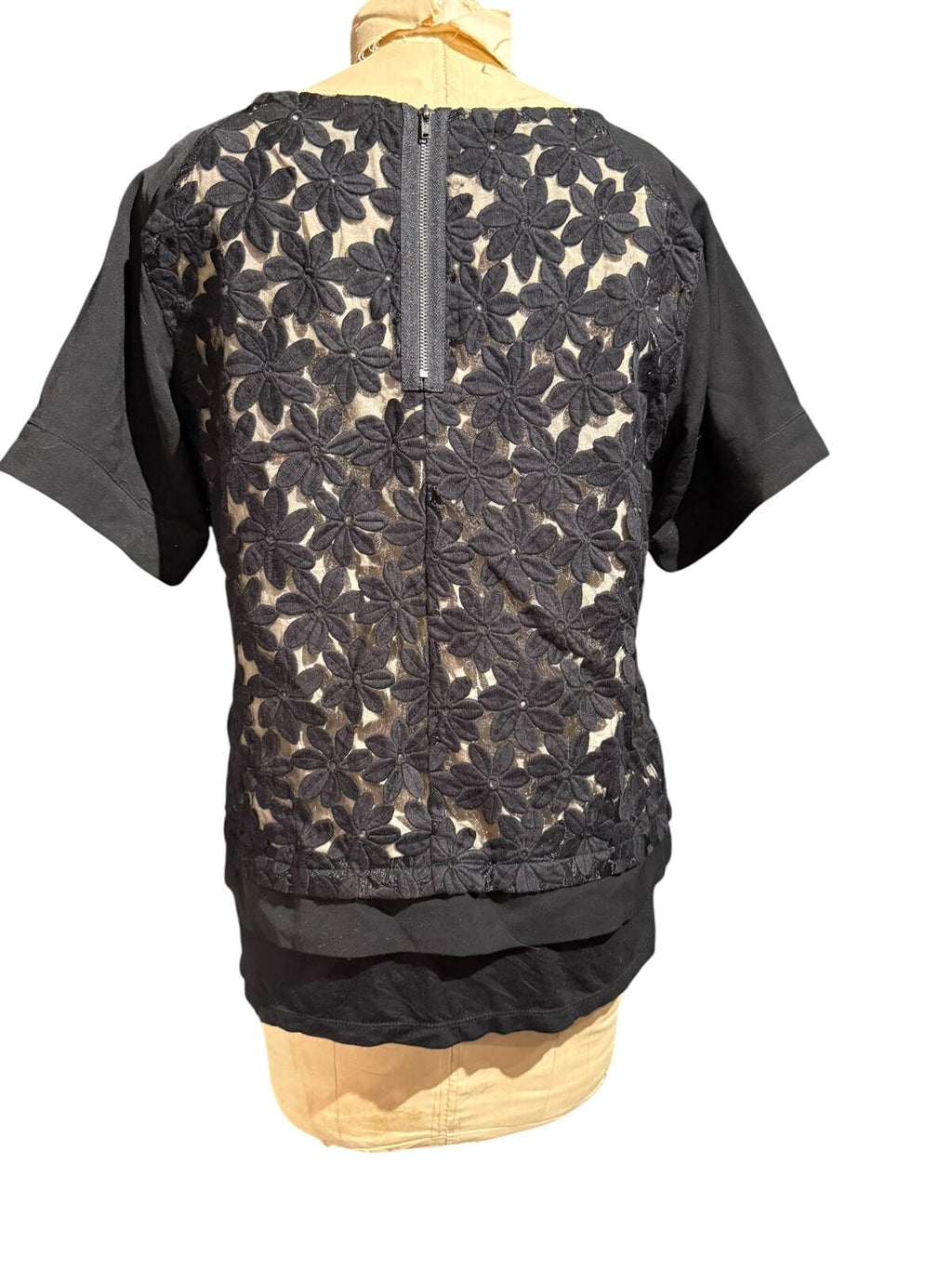 Greylin Black Floral Lace Overlay Short Sleeve Top