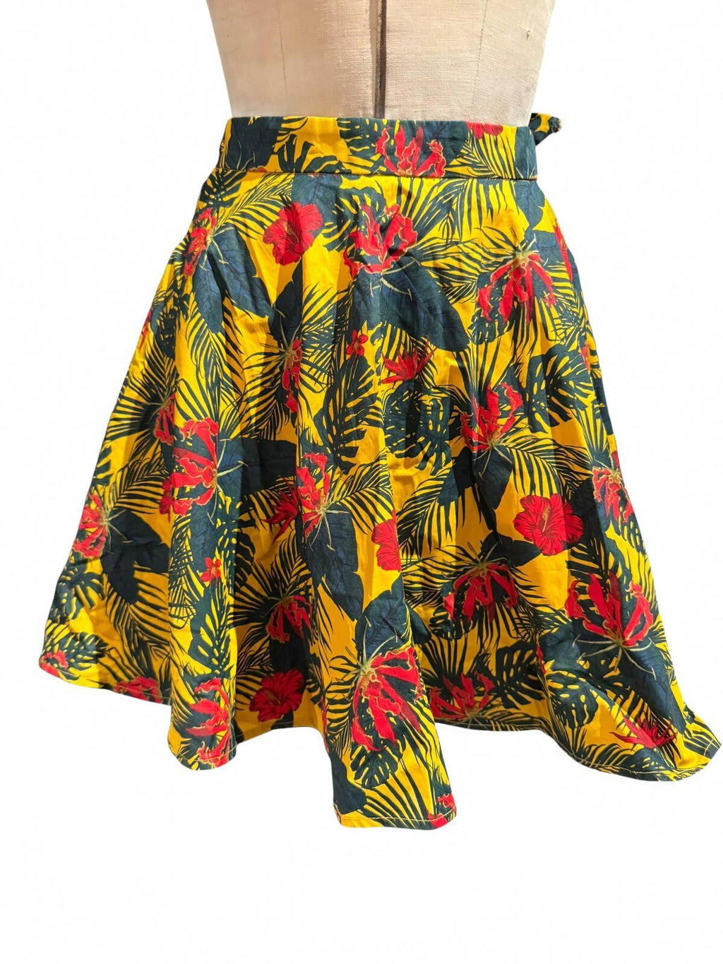 Sly Floral Yellow Tropical Print Skirt with Waist Tie
