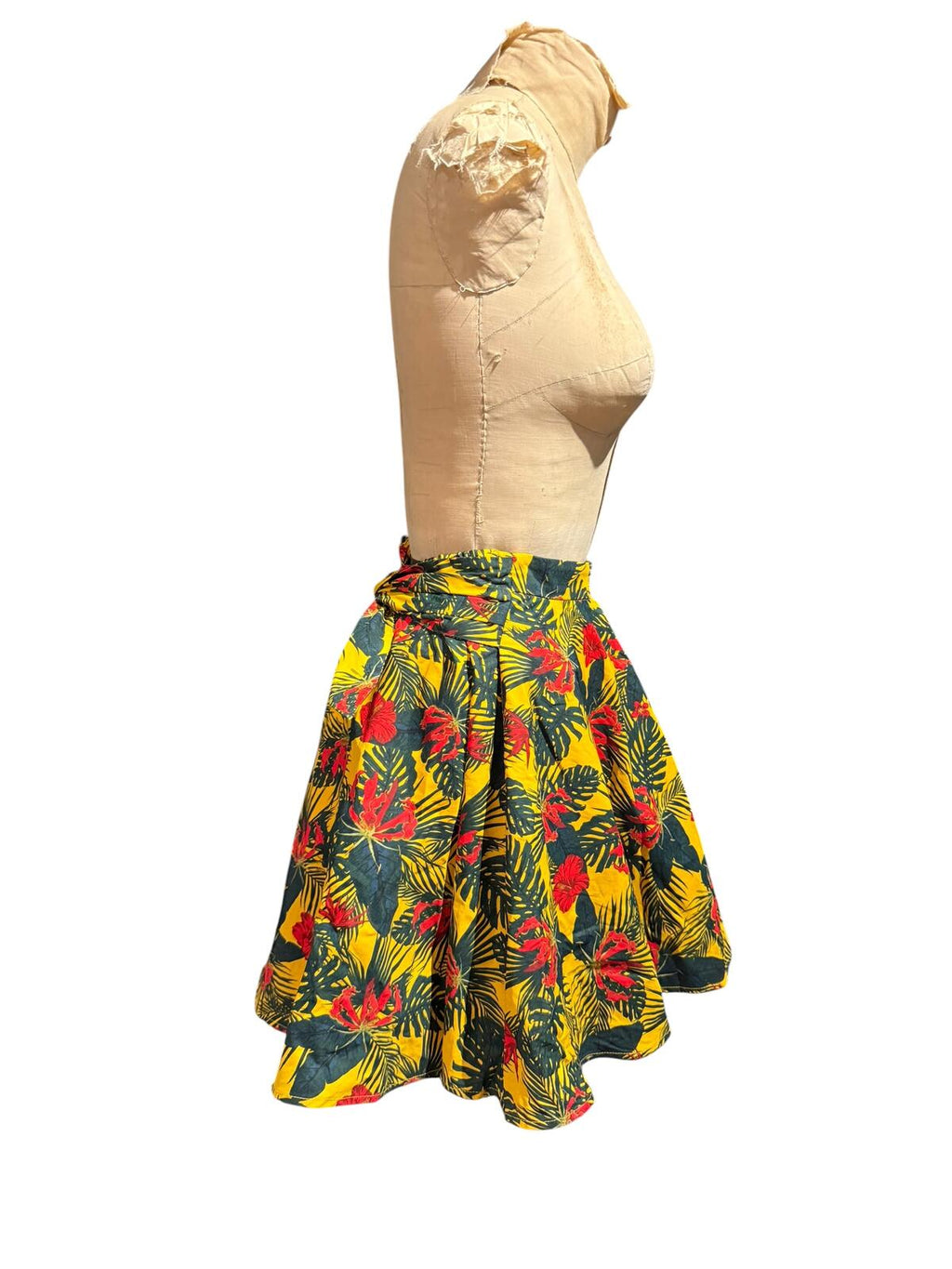 Sly Floral Yellow Tropical Print Skirt with Waist Tie