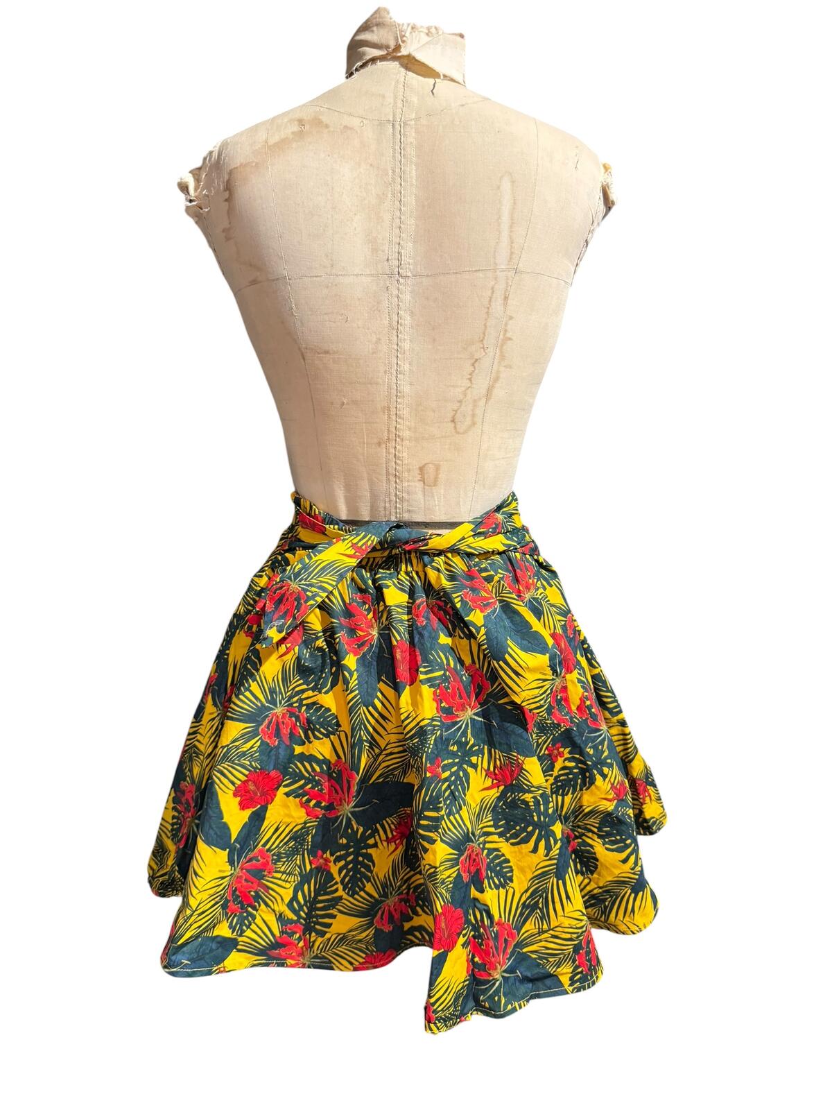Sly Floral Yellow Tropical Print Skirt with Waist Tie