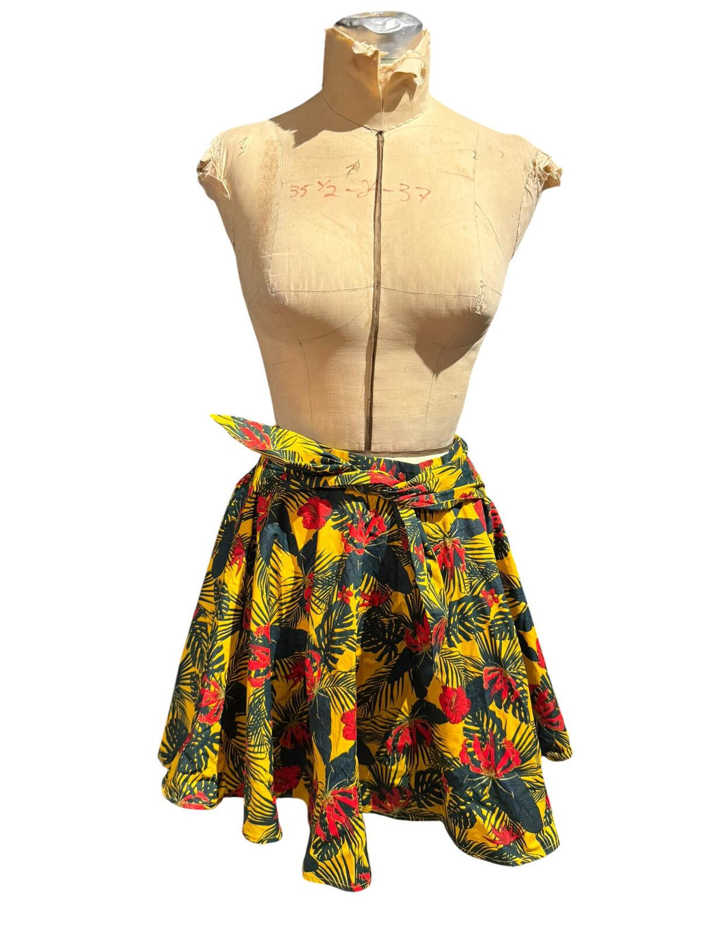Sly Floral Yellow Tropical Print Skirt with Waist Tie
