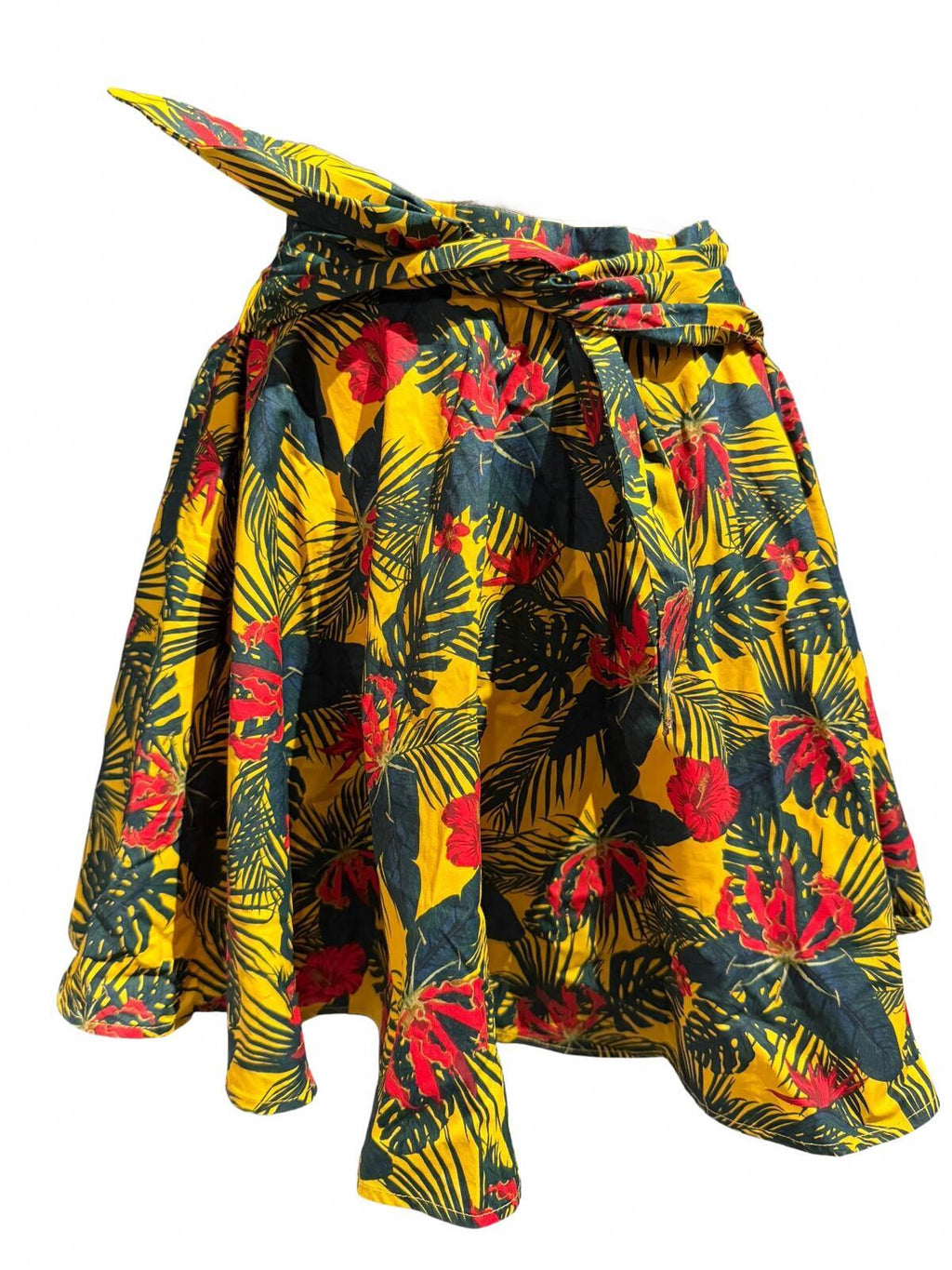 Sly Floral Yellow Tropical Print Skirt with Waist Tie