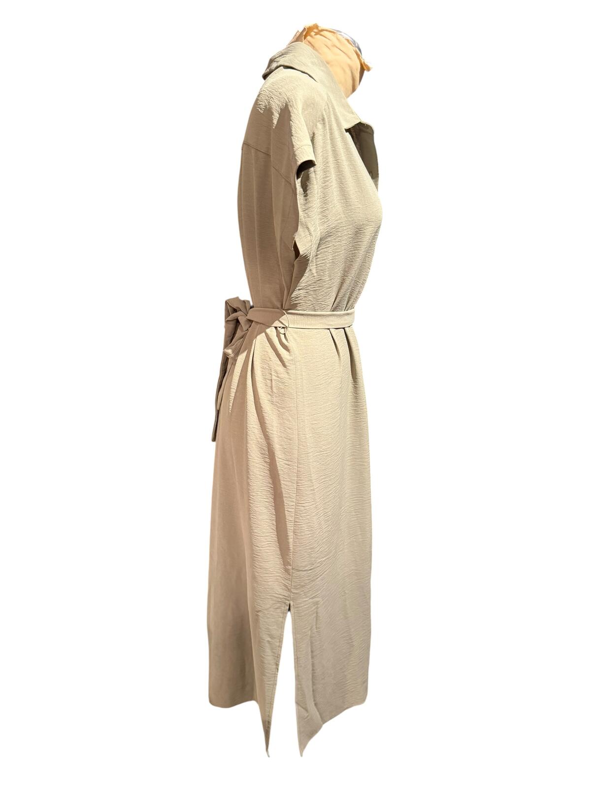 DKNY Beige Button-Up Midi Shirt Dress with Belt