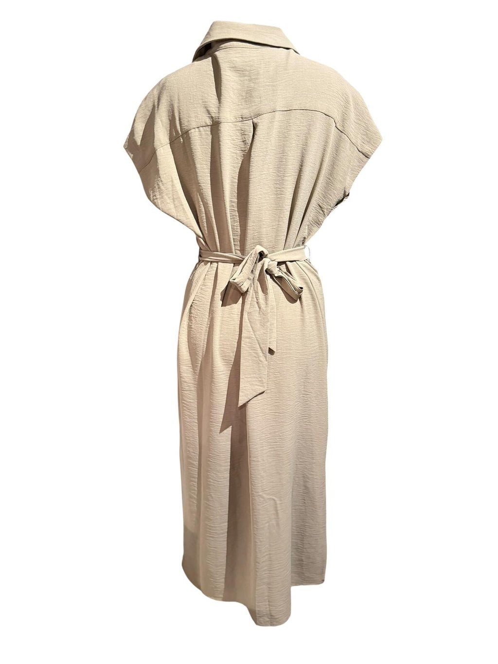 DKNY Beige Button-Up Midi Shirt Dress with Belt