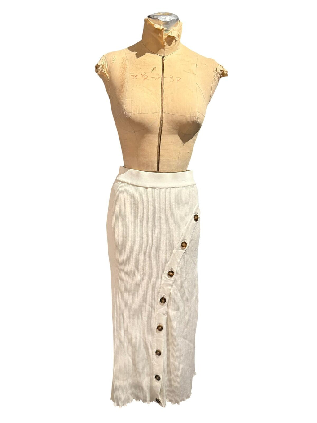 Significant Other White Button-Accent Midi Skirt