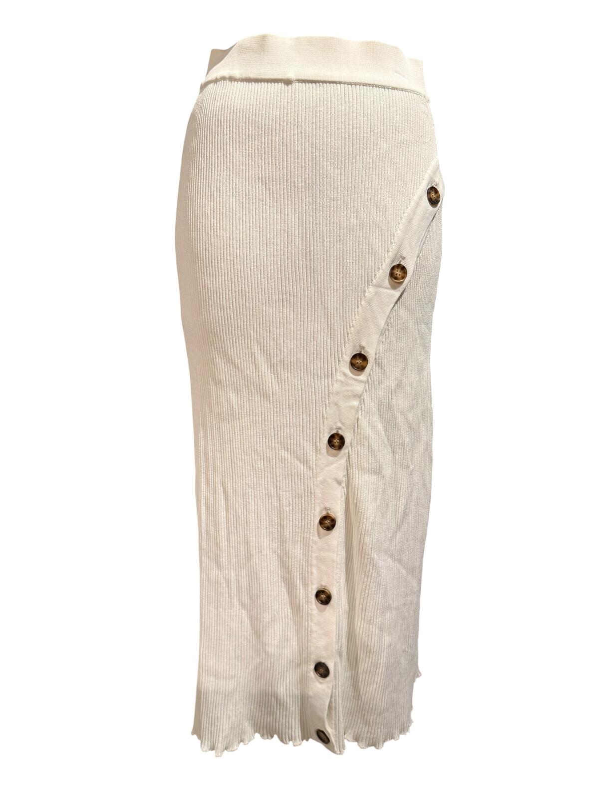 Significant Other White Button-Accent Midi Skirt