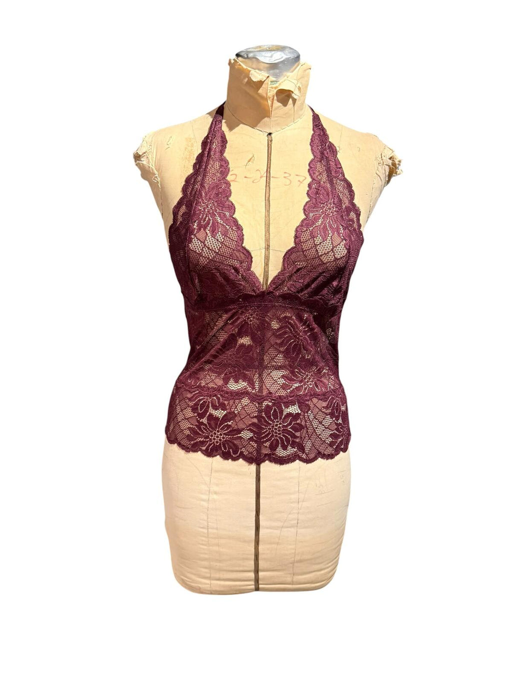 Frederick’s of Hollywood Burgundy Lace Halter Top