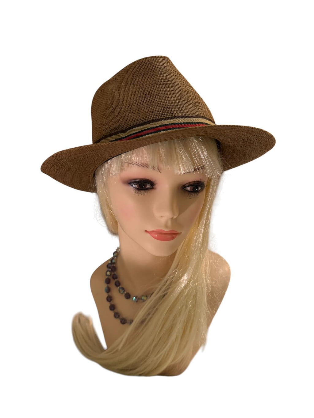 Lucky 7 Brown Wide Brim Fedora Hat with Striped Band