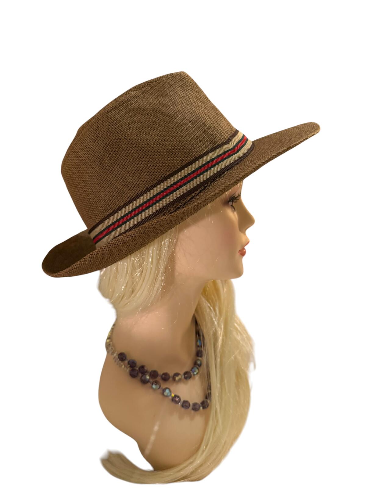 Lucky 7 Brown Wide Brim Fedora Hat with Striped Band