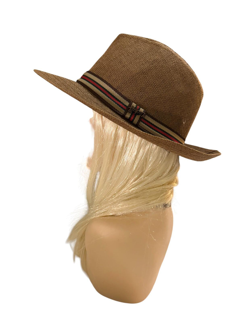 Lucky 7 Brown Wide Brim Fedora Hat with Striped Band