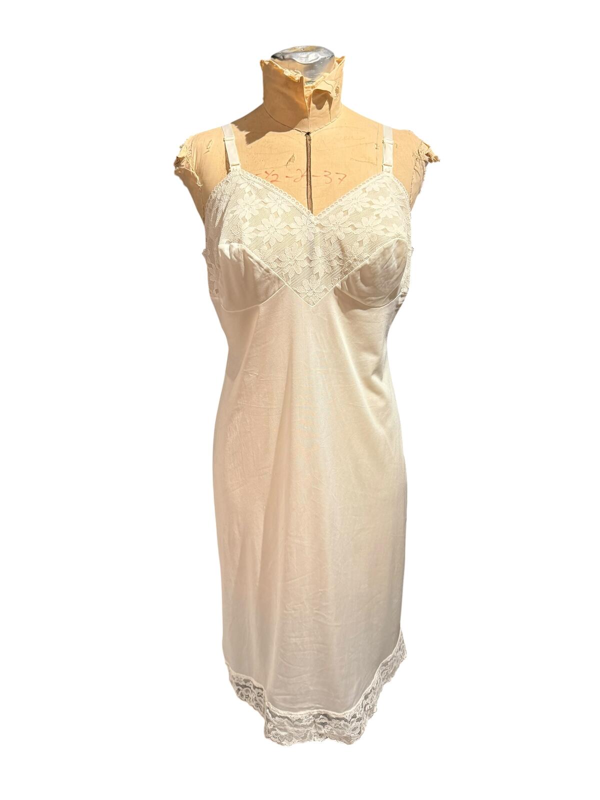 Petal Sheen Vintage Cream Lace Trim Slip Dress