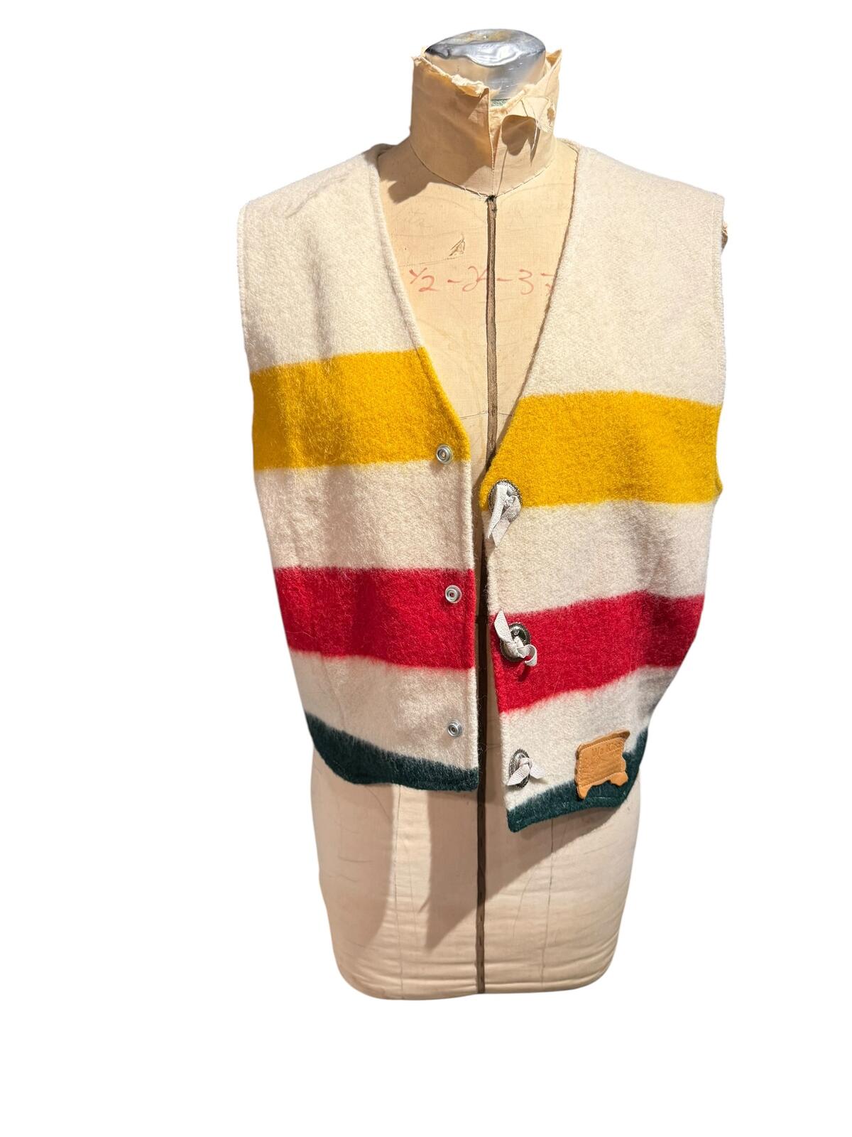 Vintage Hudson Bay Wool Striped Button-Up Vest
