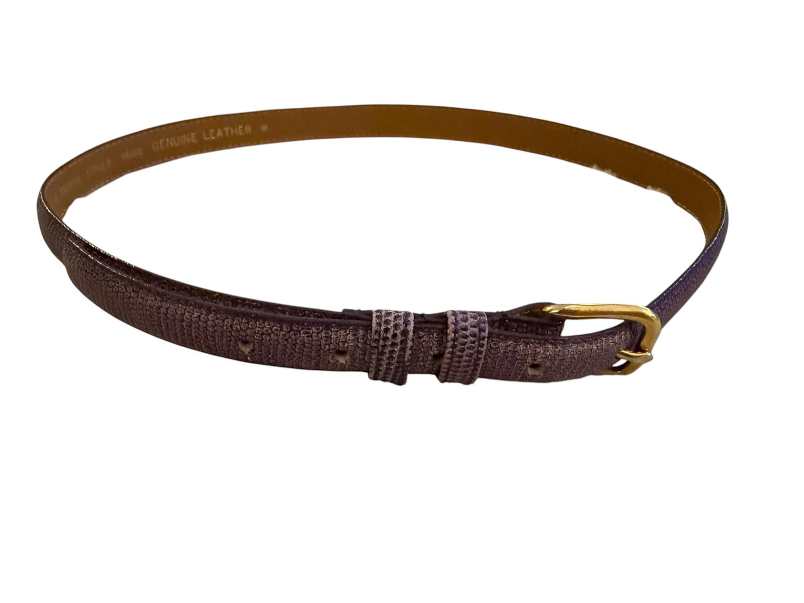 Slim Purple Genuine Leather Belt with Gold Buckle