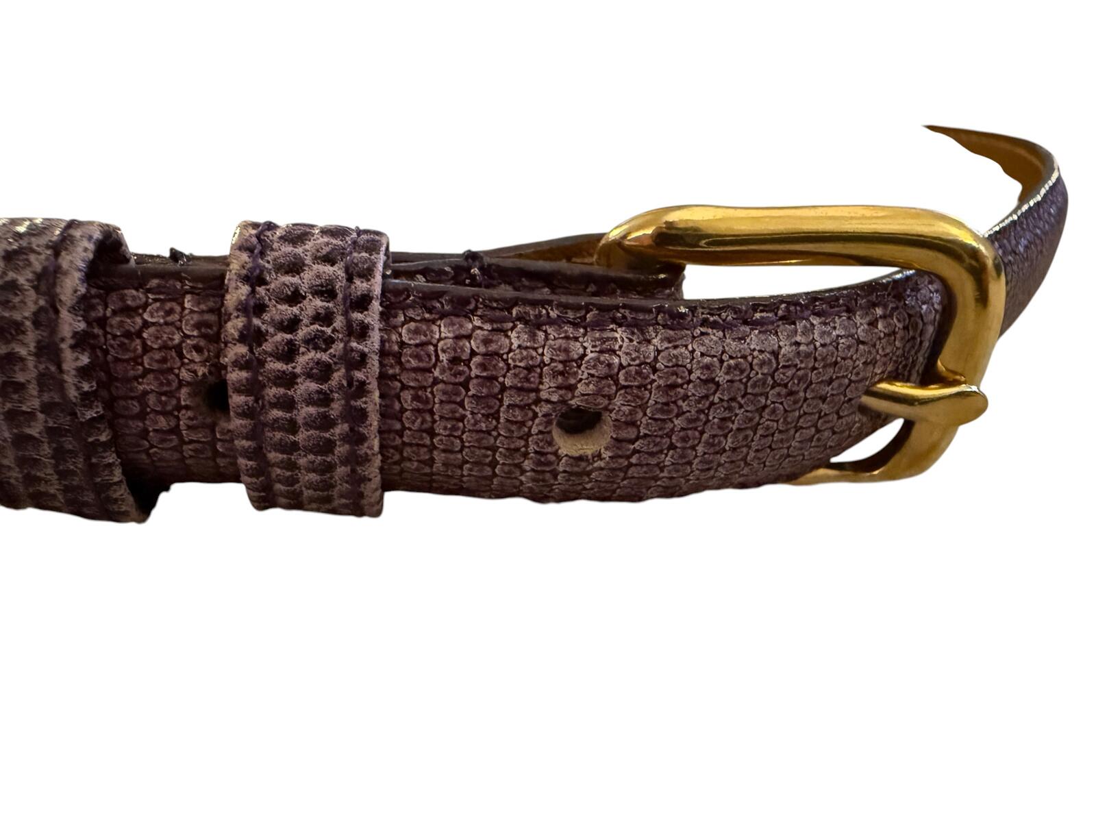 Slim Purple Genuine Leather Belt with Gold Buckle