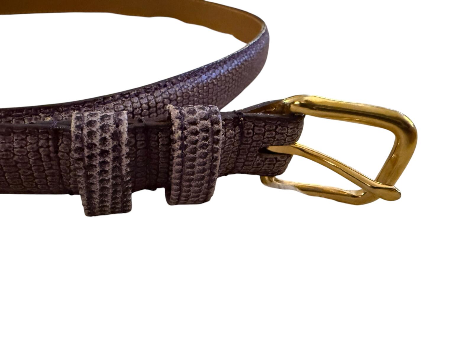 Slim Purple Genuine Leather Belt with Gold Buckle