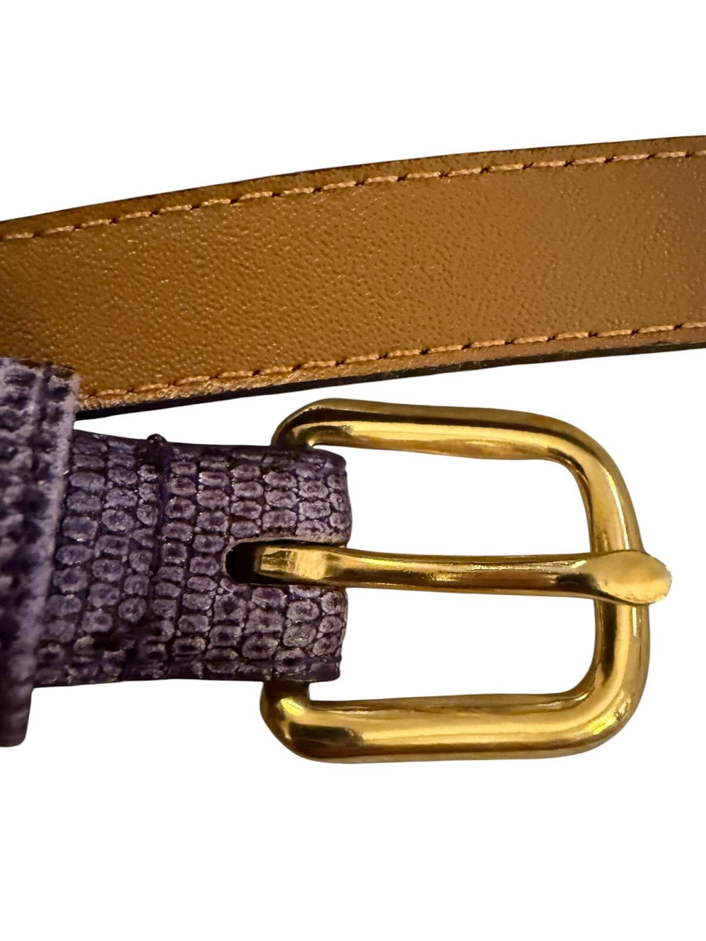Slim Purple Genuine Leather Belt with Gold Buckle